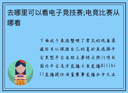 去哪里可以看电子竞技赛;电竞比赛从哪看